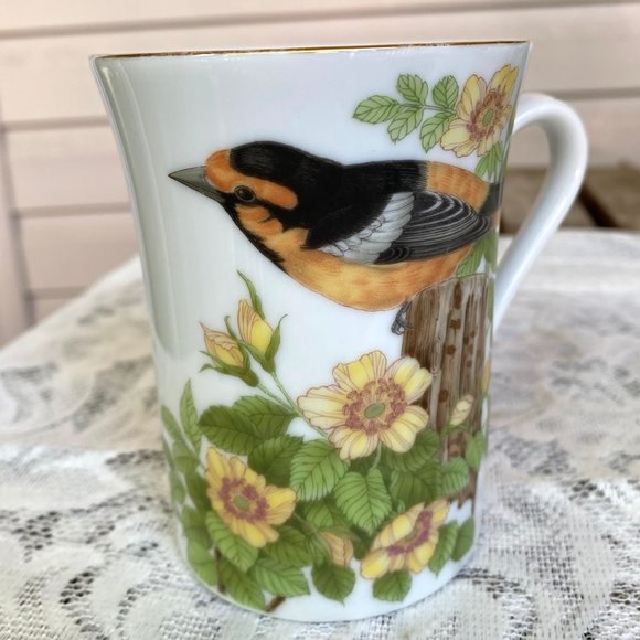 OTAGIRI Japan Floral Birds Mug - Set of 4, Gold Rim, Gibson Greeting Design - Picture 4 of 9